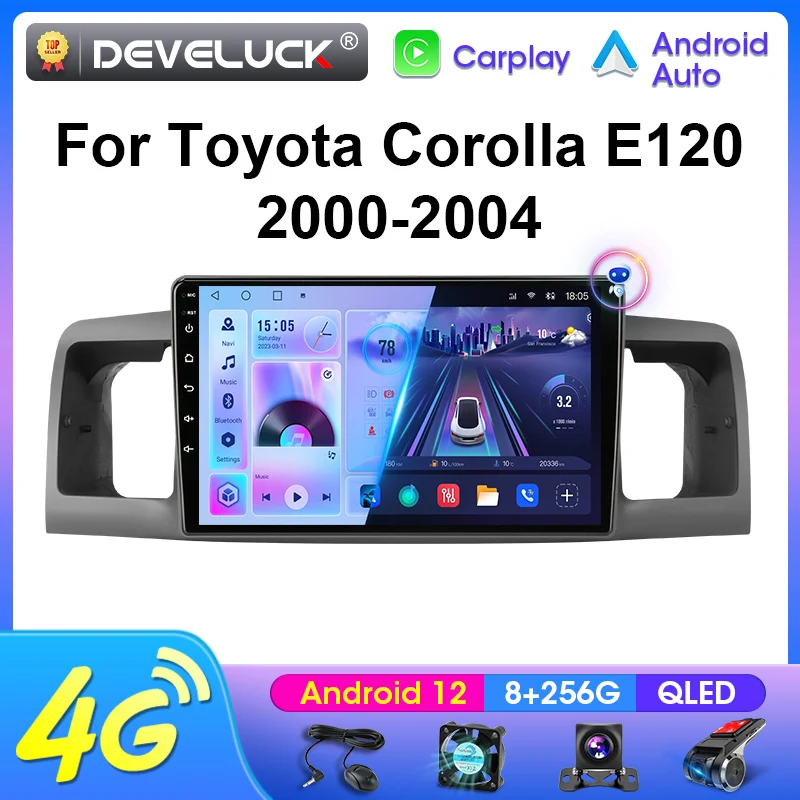 For Toyota Corolla E120 2000 - 2004 2 Din Android 12 Car Radio Multimedia Video Player GPS 4G WIFI Carplay Auto Stereo DVD RDS