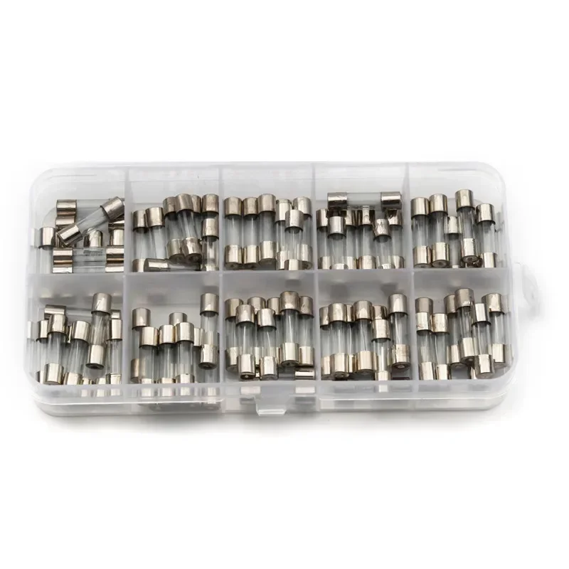 100pcs 5x20mm Glass Fuse Assortment Kit 0.25A to 20A Fast-Acting Fuses for Electronics Amplifier Power Supply Protection