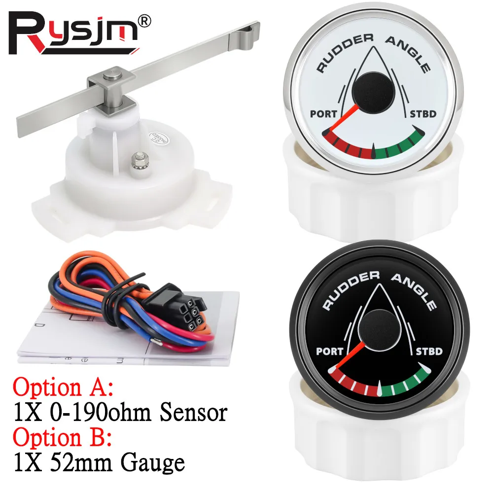 

7-цветная подсветка, индикатор положения руля 52 мм с датчиком, водонепроницаемый датчик угла морского руля для лодки, для морской парусной яхты