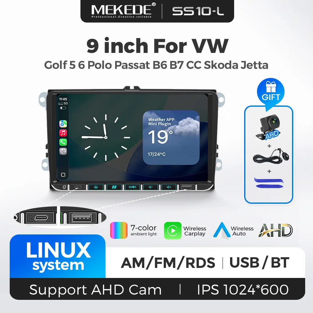 Navifly Touch Screen Radio Wireless CarPlay Android Auto For VW Volkswagen Skoda Octavia Golf 5 6 Touran Passat B6 Polo Jetta