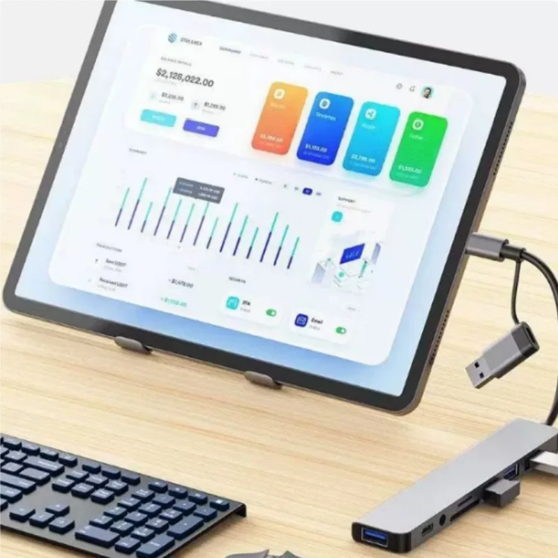 Dual-Head Type-C 8-in-1 Multi-Function Notebook Card Reader Hub Dock for Laptop USB Multiway Converter Adapter - view 3