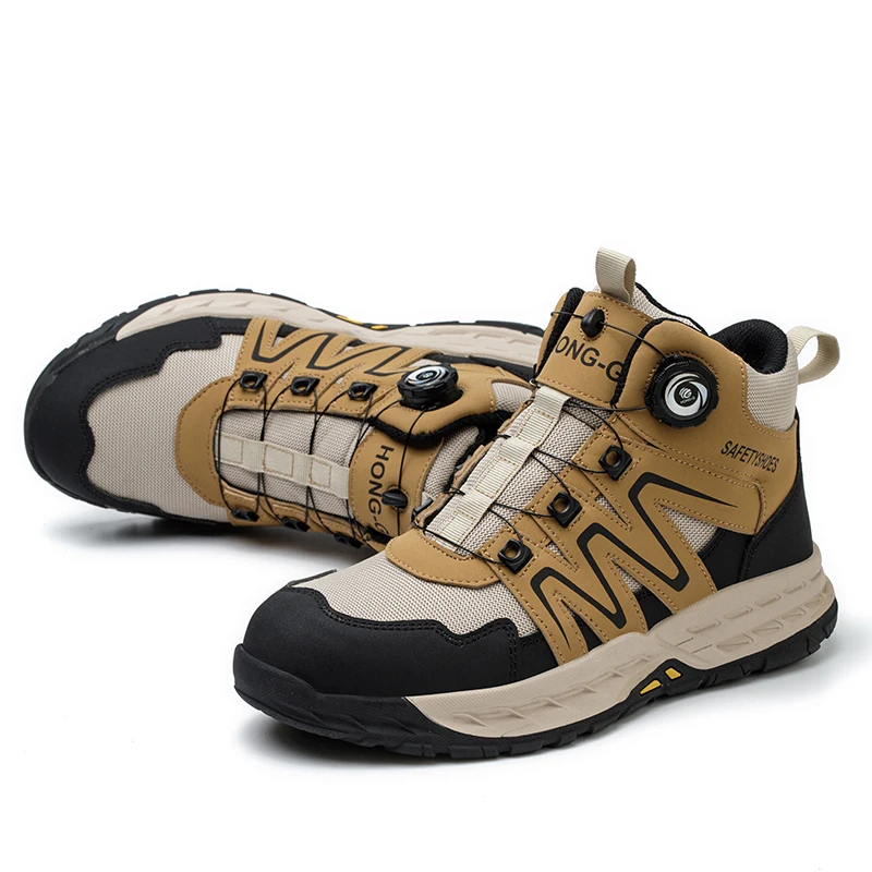 Steel Toe Rotating Button Safety Shoes Men,Lightweight Breathable Anti-Puncture Anti-Smash Non Slip Industrial Work Boots