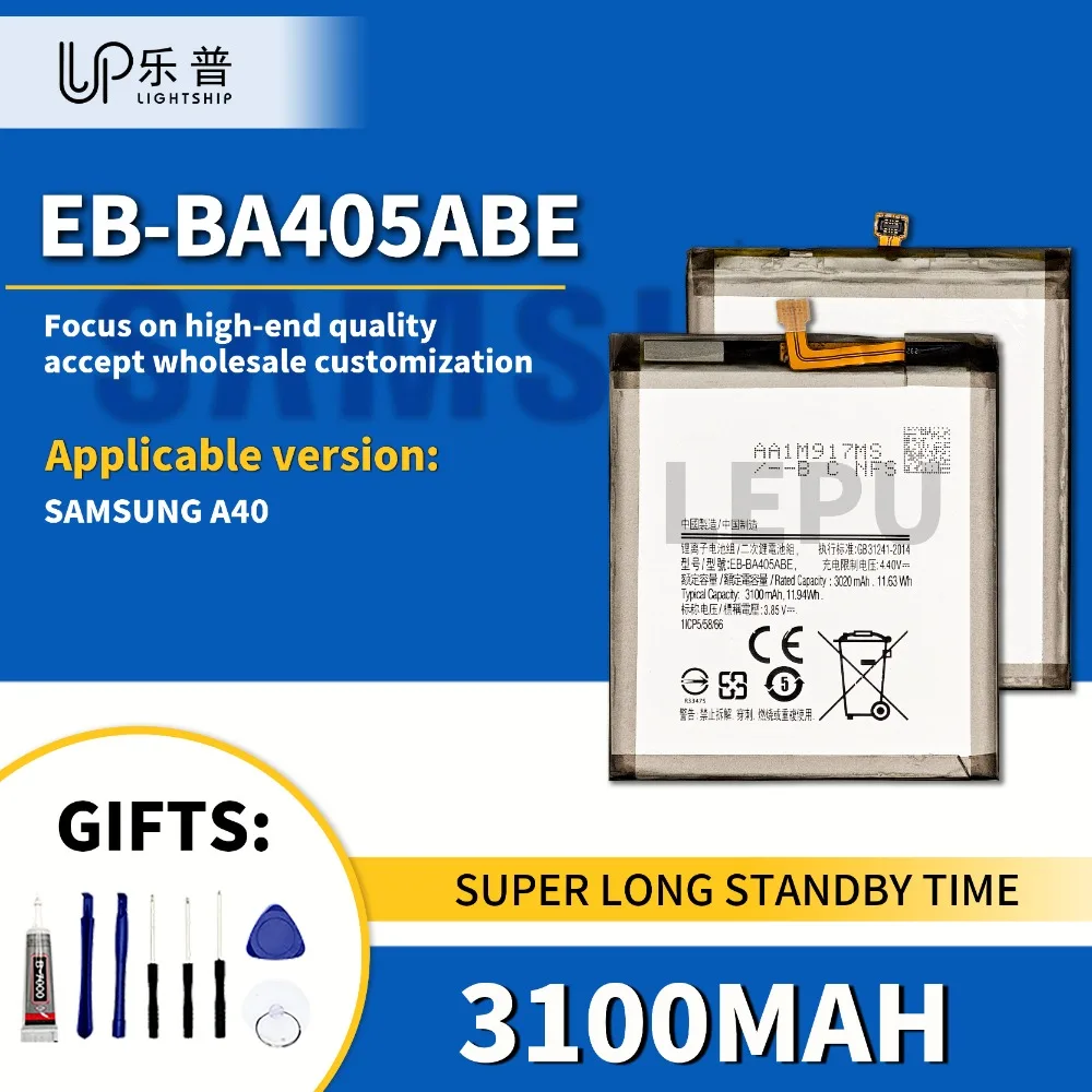 

Настоящий 0-цикл SAMSUNG A40, качественный аккумулятор 3100 мАч EB-BA405ABE с наборами инструментов, сменный аккумулятор EB-BA405ABE для SAMSUNG A40