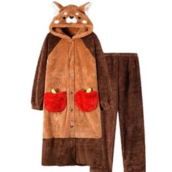 Winter Flanell Kapuze Nachtrock Set mit Hosen Frauen dicken warmen Nachthemd Anzug Anime Cartoon Waschbär Pyjama Robe Homewear