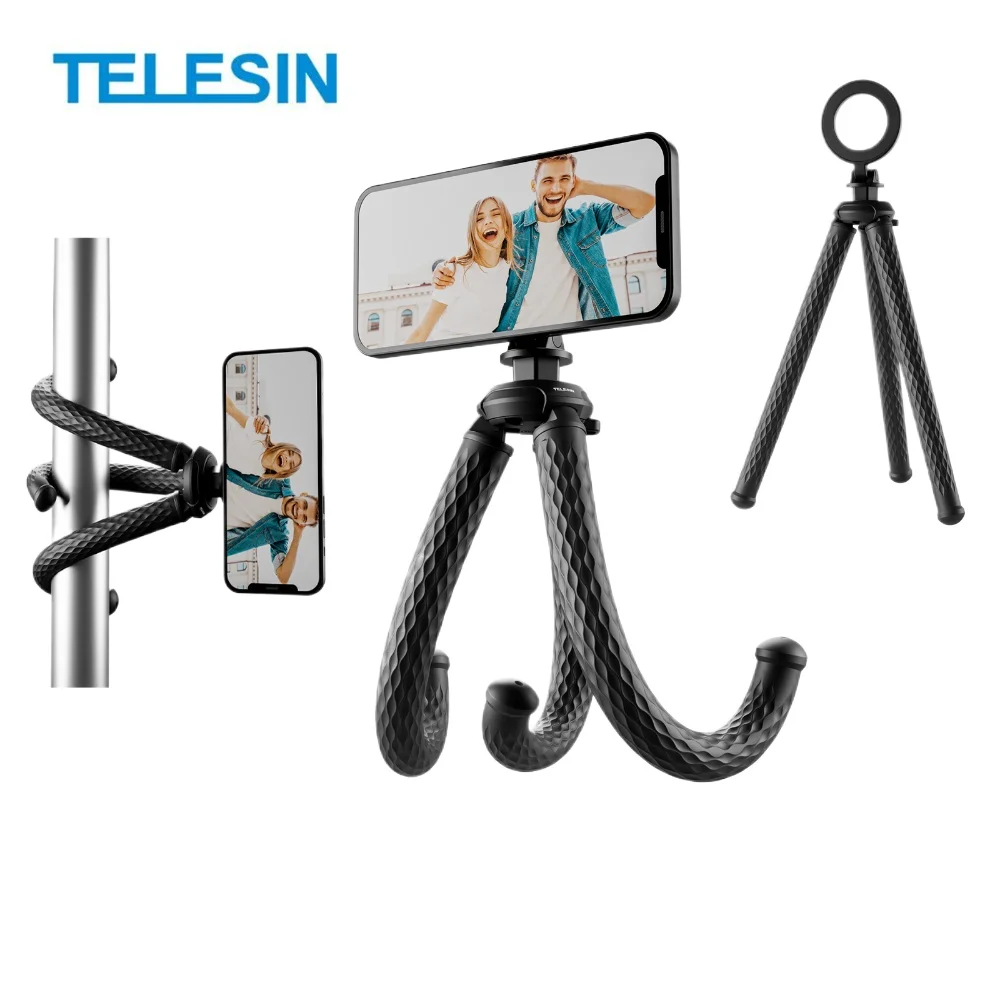 

TELESIN Flexible Tripod For Phone Octopus Magnetic Quick Release Mini Tripod Octopus Legs Tripod For iPhone 13 14 15 Pro Max