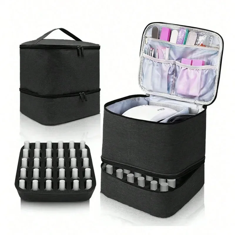 Nail Polish Storage Bag Essential Oil Bag Portable Cosmetic Nail Care Kit Nail Care Tool Storage Box Double Layer 30 Compartment