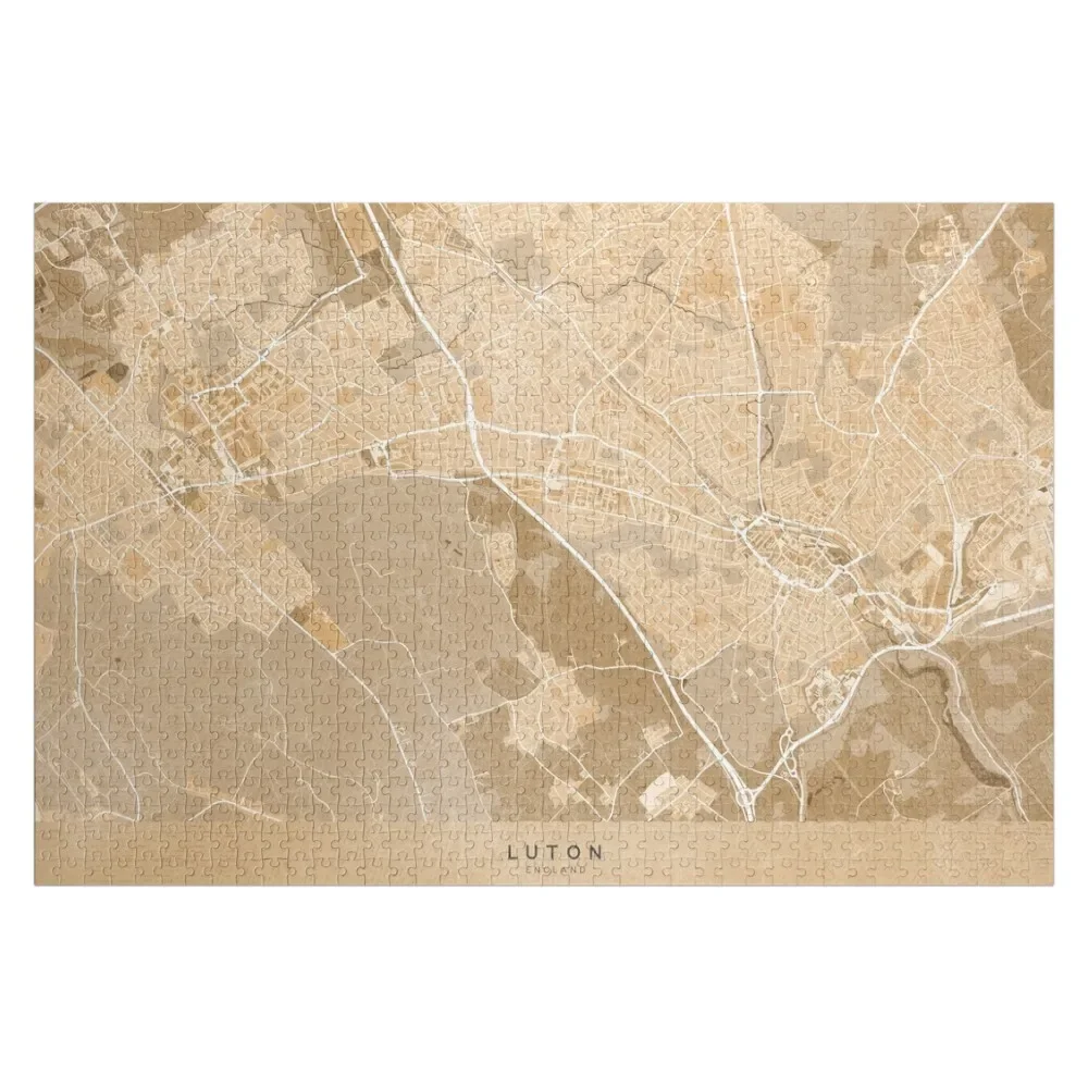 Map of Luton (England) in sepia vintage style Jigsaw Puzzle Photo Personalized Gifts Toddler Toys Puzzle