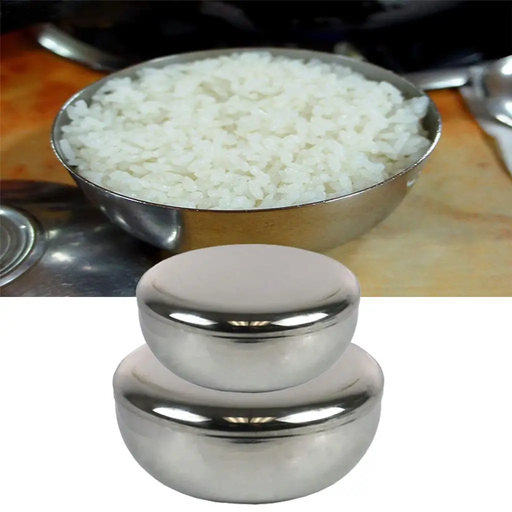 Stainless Steel Korean Rice Bowl with Lid Food Container Mixing Bowl Single Layer Steamed Rice Bowl for Kitchen Use