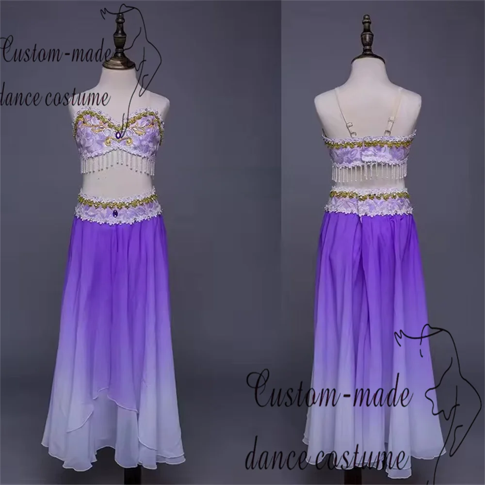 Dancing Maiden Variations Gonna da balletto Pantaloni Haute Couture Lilla Gold Canotta divisa Gonna lunga in chiffon senza maniche.