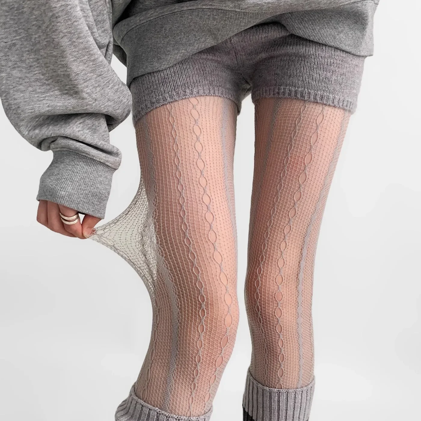 Frauen Sexy Spitze Fishnet Strumpfhosen Lolita Stil Aushöhlen Design Rote Seidenstrümpfe JK Hohe Taille Gestreifte Strumpfhosen Weihnachtsgeschenke
