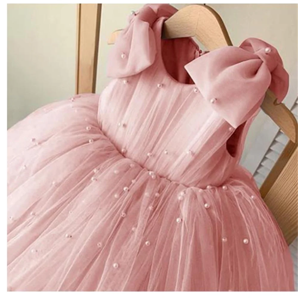 Red Flower Girl Dresses For Wedding With Long Train Princess Pageant Holy Communion Birthday Princess Guest Evening Gown