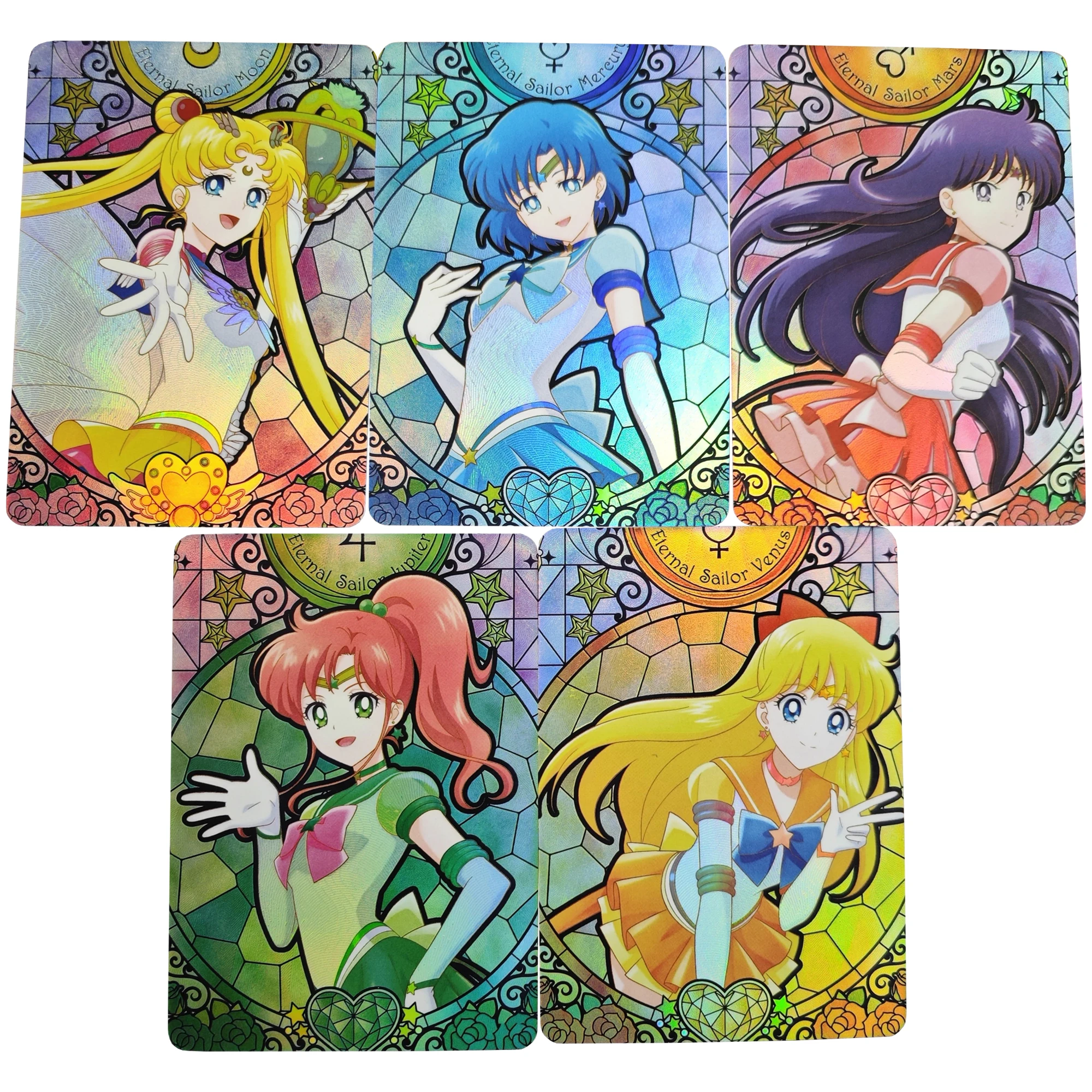 

5Pcs/set Anime Girls Color Flash Cards Kawaii Tsukino Usagi Hino Rei Diy Gift Toys Anime Game Collection Cards