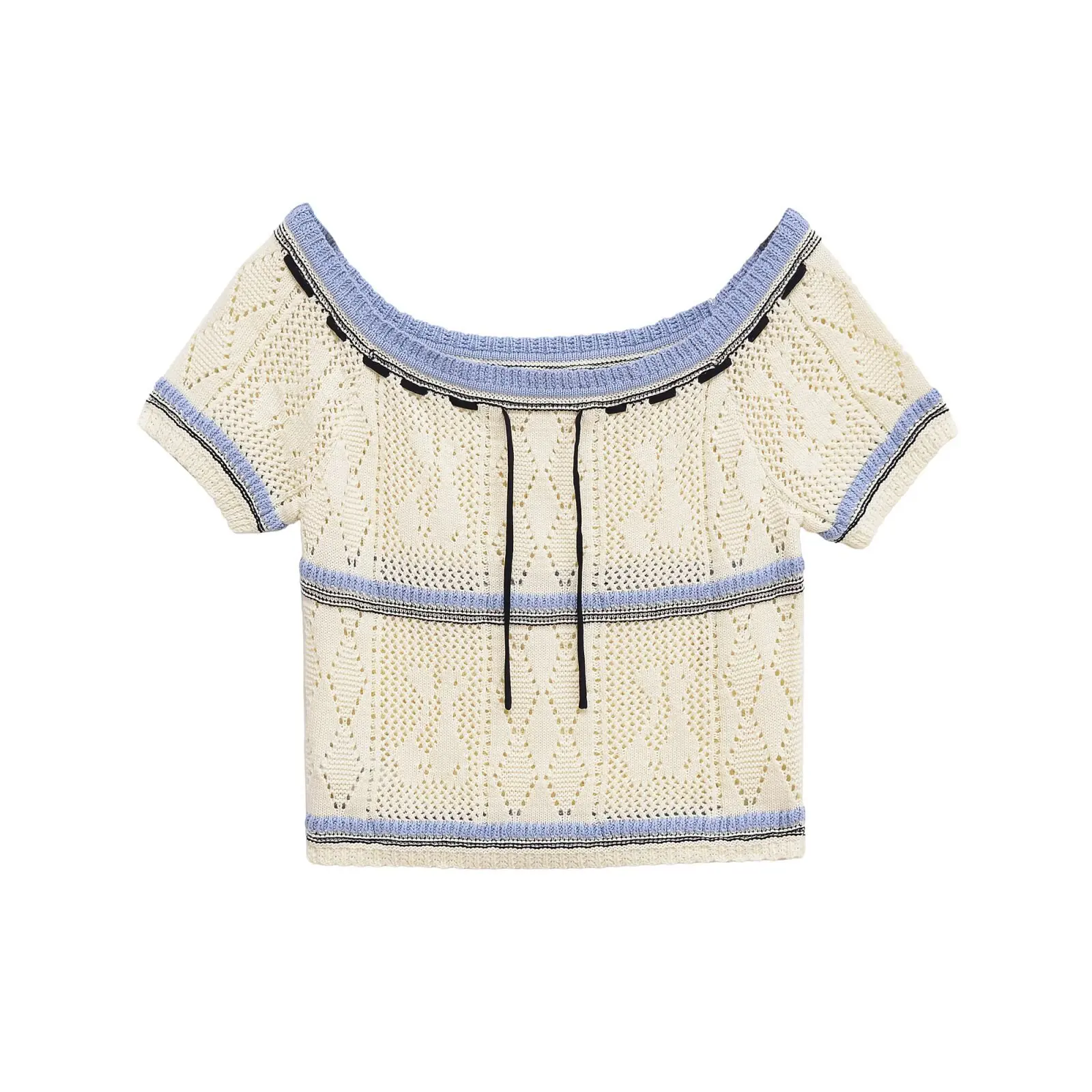 Modische Kurzarm-Strickwaren für Damen im Herbst, europäischer und amerikanischer Stil, süßes Nischendesign, Schnür-Cut-Out-Detail