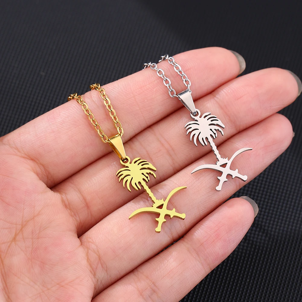 New Saudi Arabia Map City Pendant Necklace Stainless Steel Arab Emblem Men Women Ethnic Map Jewelry Patriotic Gift view 5