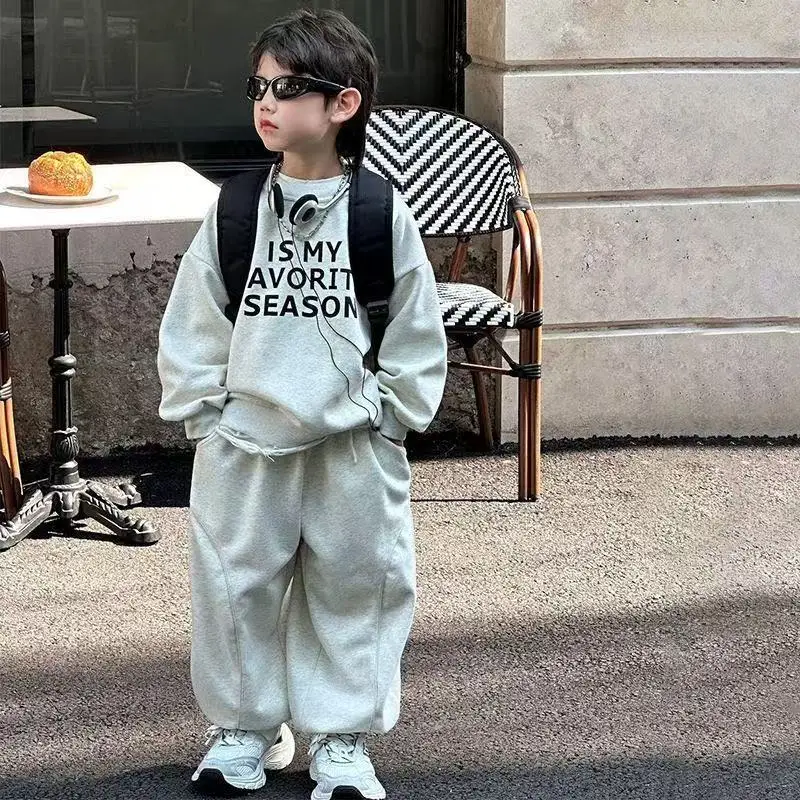 

Boys' Set Autumn/Winter Child Tracksuit Toddler Boy Outfits Children's Velvet Round Neck Hoodie+Pants Two Piece Set Kids Outfits