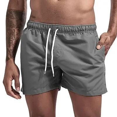 Men\'s Beach Shorts Summer Solid color Drawstring Fashion Men\'s swim Trunks Elastic Waist 3D Print Sport Travel Breathable Shorts