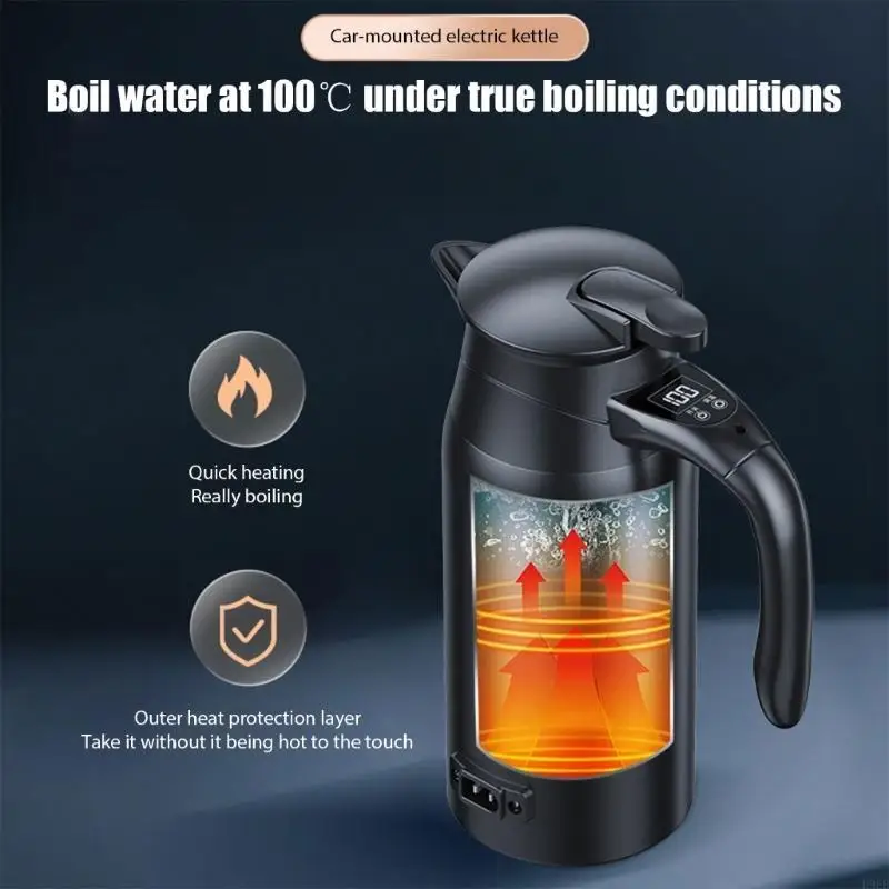 

800ml Stainless Steel Travel Mug Heater with Double Layer Insulation Digital Display 12V 24V Compatible for Vehicles H9EE