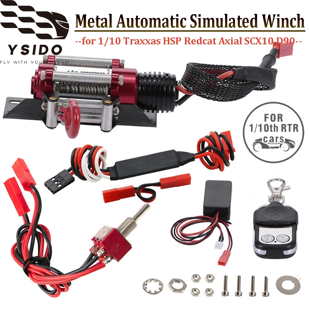 Metal Automatic Simulated Winch W/Remote Controller Connecting Wire for 1/10 Traxxas HSP Redcat Axial SCX10 D90 RC Crawler Cars