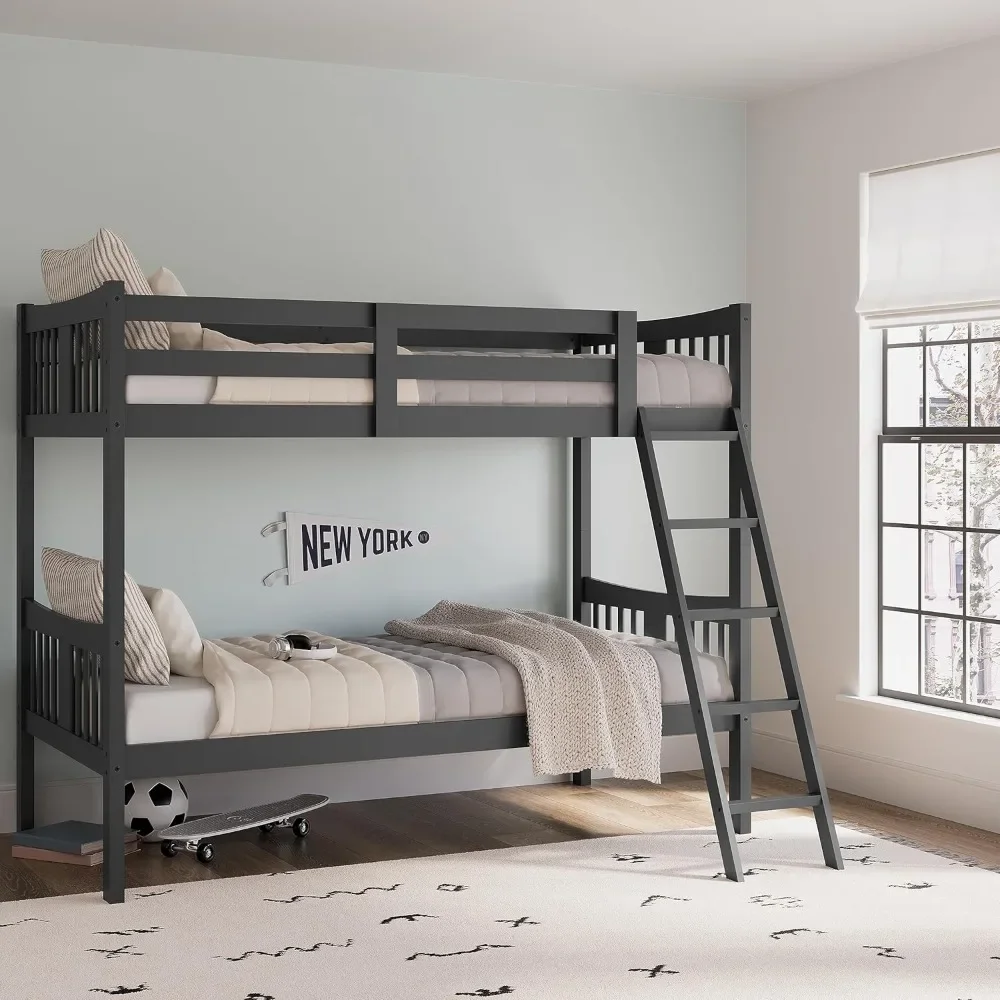 

Storkcraft Caribou Twin-over-Twin Bunk Bed (Gray) – GREENGUARD Gold Certified, Converts to 2 individual twin beds