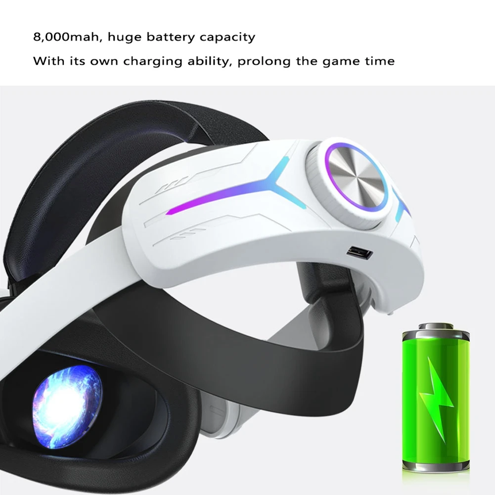 B04C-1 PCS Head Strap With 8000Mah Battery For Oculus Quest 2 Extend Playtime Adjustable Elite Strap VR Parts Plastic (Black)