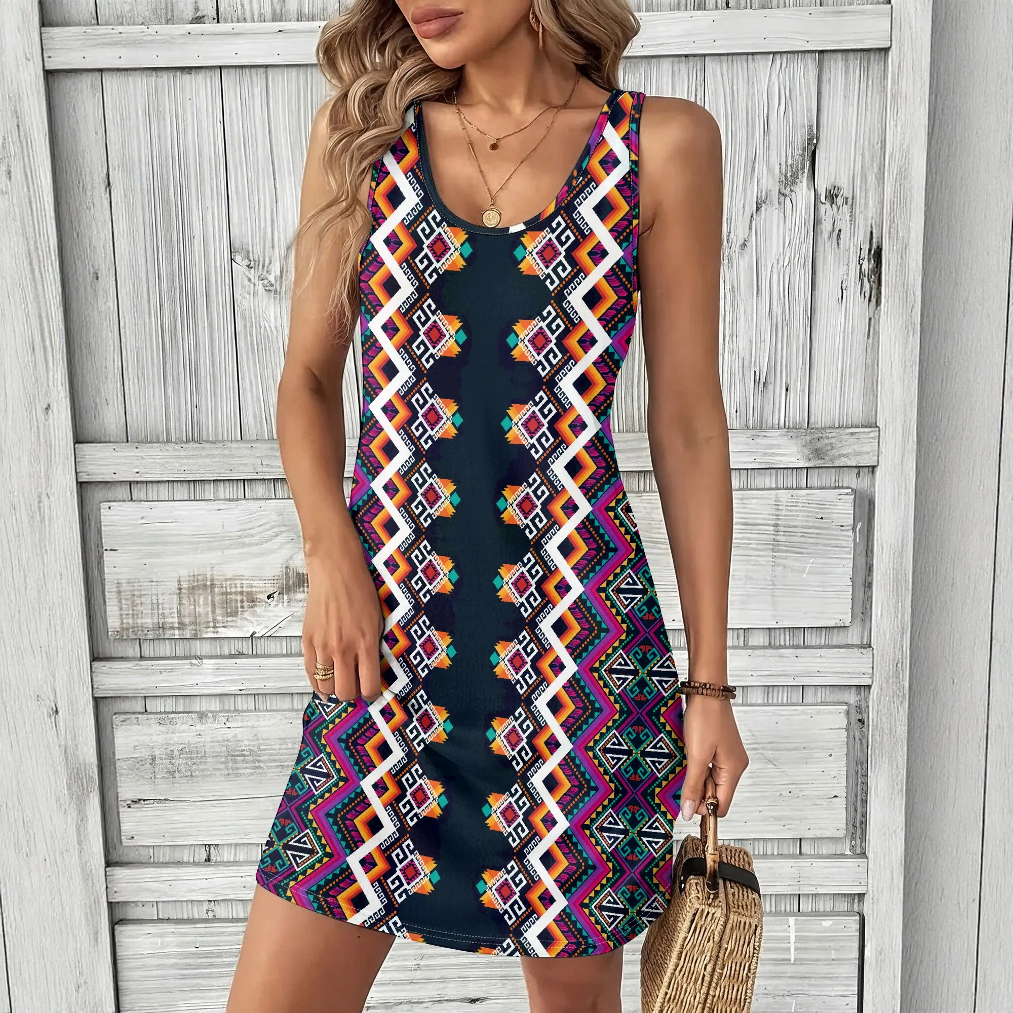 

Summer Women's Sleeveless Dress, 3D Printed Colorful Patterned Dress, Fashionable And Casual Style。