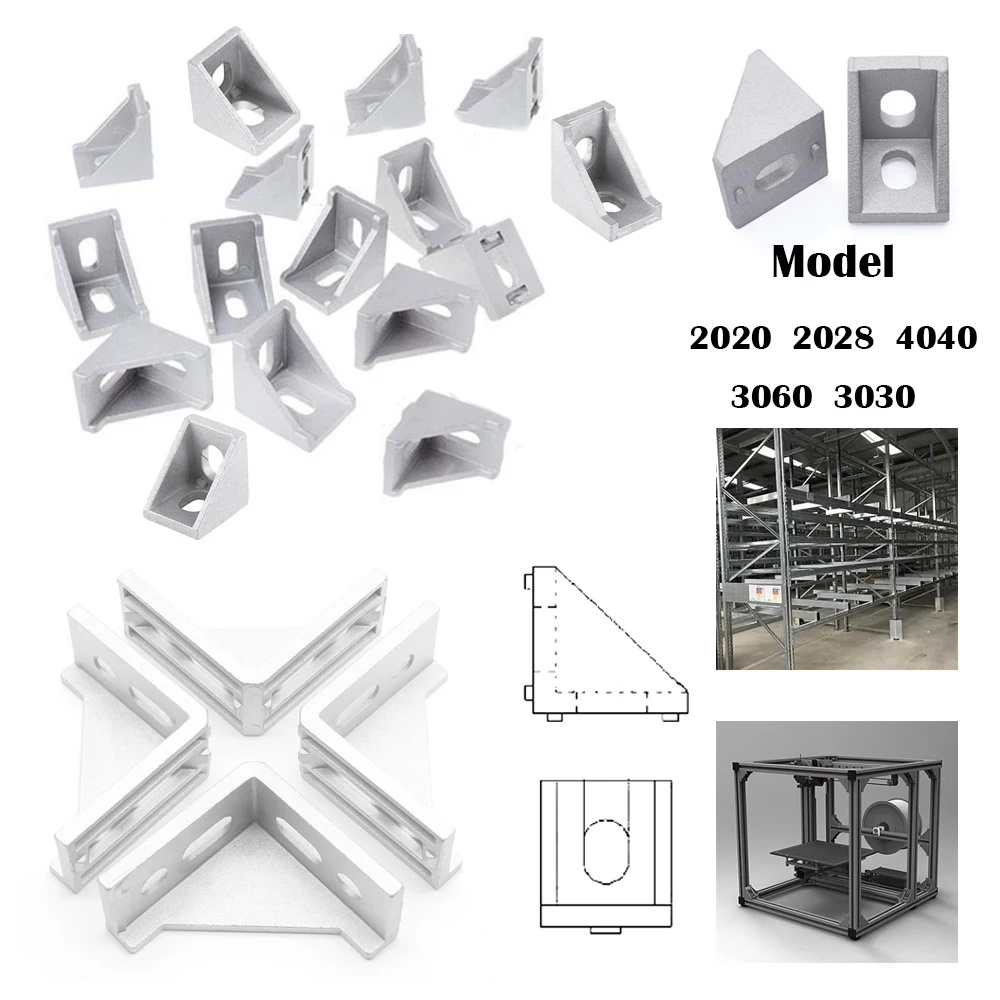 5/10PCS 90 Degree Angle Bracket, L Shape Aluminum Profile Corner Connector for 2020 3030 4040 T-Slot, CNC Milled Hardware