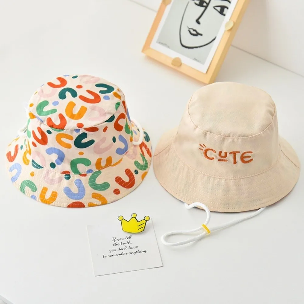 

New Cute Letter Bucket Hat Double Sided Breathable Children Sun Hat UV Protection Cotton Kid Panama Cap Children Wear