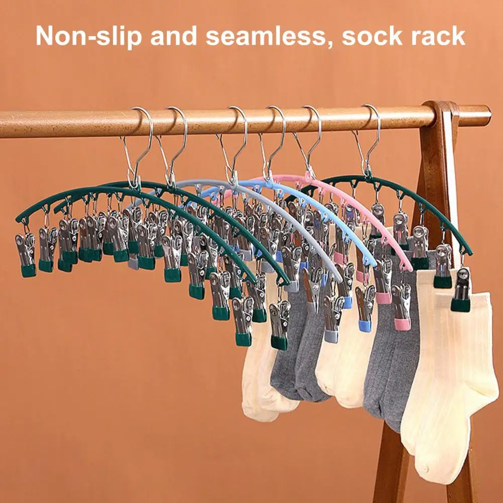 Large Capacity Anti-Slip Windproof Socks Hanger Leggings Organizer Space Saving Stainless Closet Storage with Windproof Clips