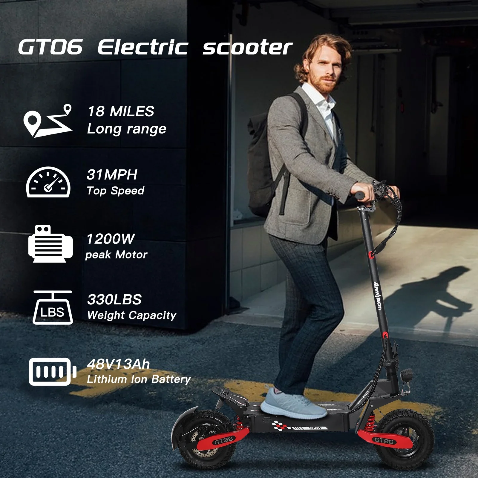 

1200W Electric Scooter For Adults Top Speed 31MPH,40Miles Long Range,11'' Off-Road Tires 48V13AH Folding City commuting EScooter