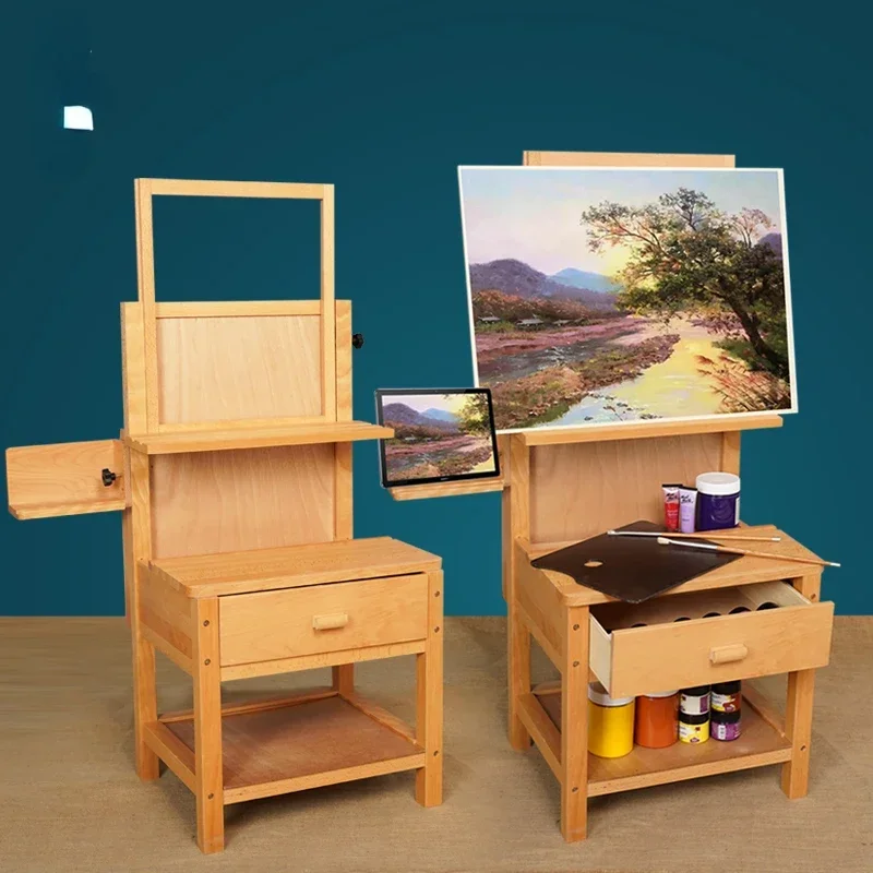 Beech multifunctional integrated lifting drawer easel painting table Art students sketch and copy special solid wood sketch