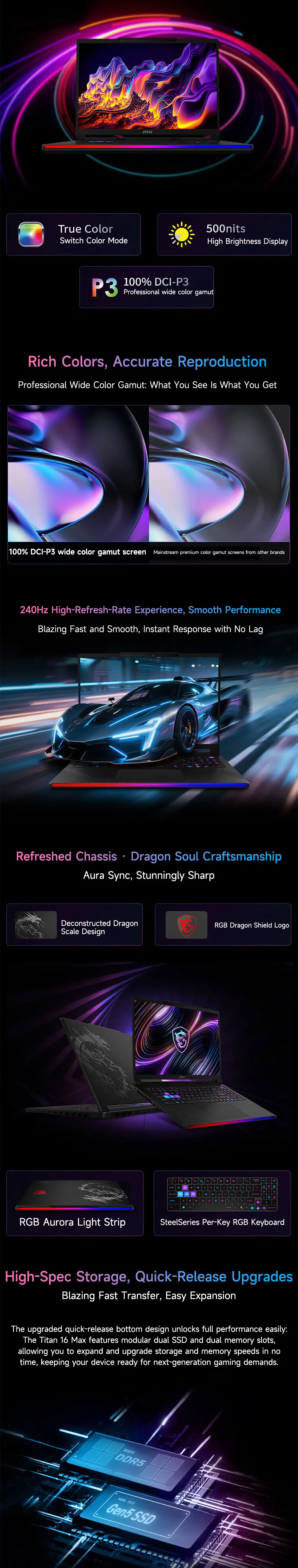 2026 MSI Raider 16 Max HX Gaming Laptop 16 Inch 2.5K 240Hz IPS Screen Netbook Ultra 9-285HX 32GB 1TB RTX5070Ti Notebook Computer