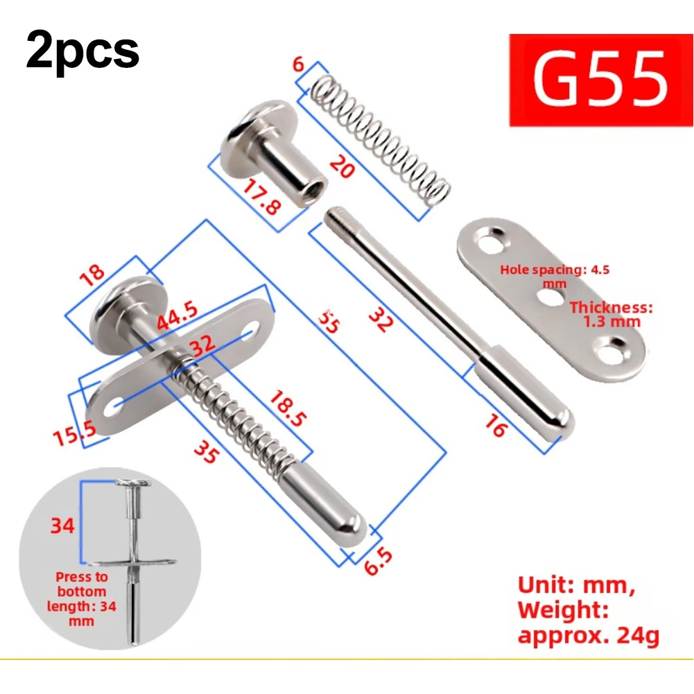 Plunger Latches 2pc Springloaded Iron Head for Furniture Cabinet Replacement Total Length Sizes 50 55 60 65 70 85mm