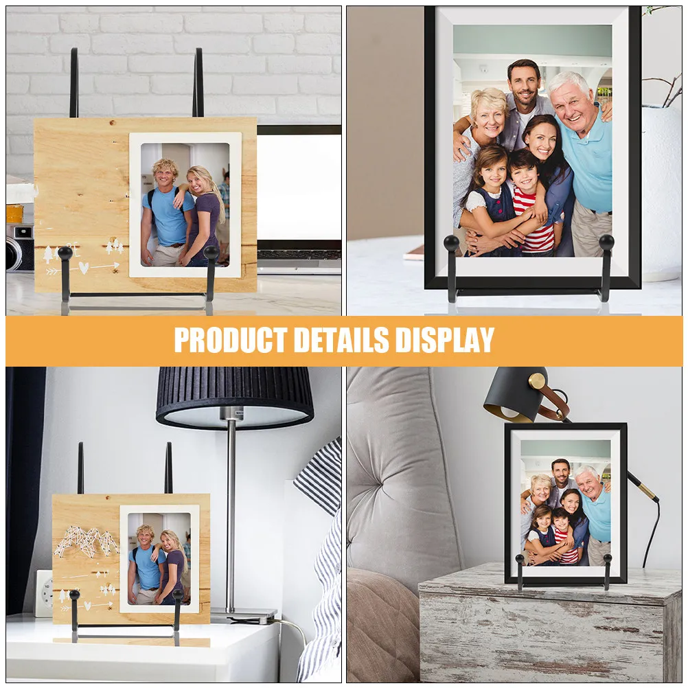 4Pcs Black Iron Photo Frame Stand Minimalist Design Metal Easel for Tabletop Picture Frame Display Home Plate Stand for Display