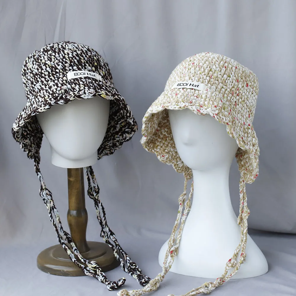 

2025 new fashion Autumn Winter Colored Handmade Striped Knitted Bucket Hats Versatile Crochet Thick Women Fisherman Hats