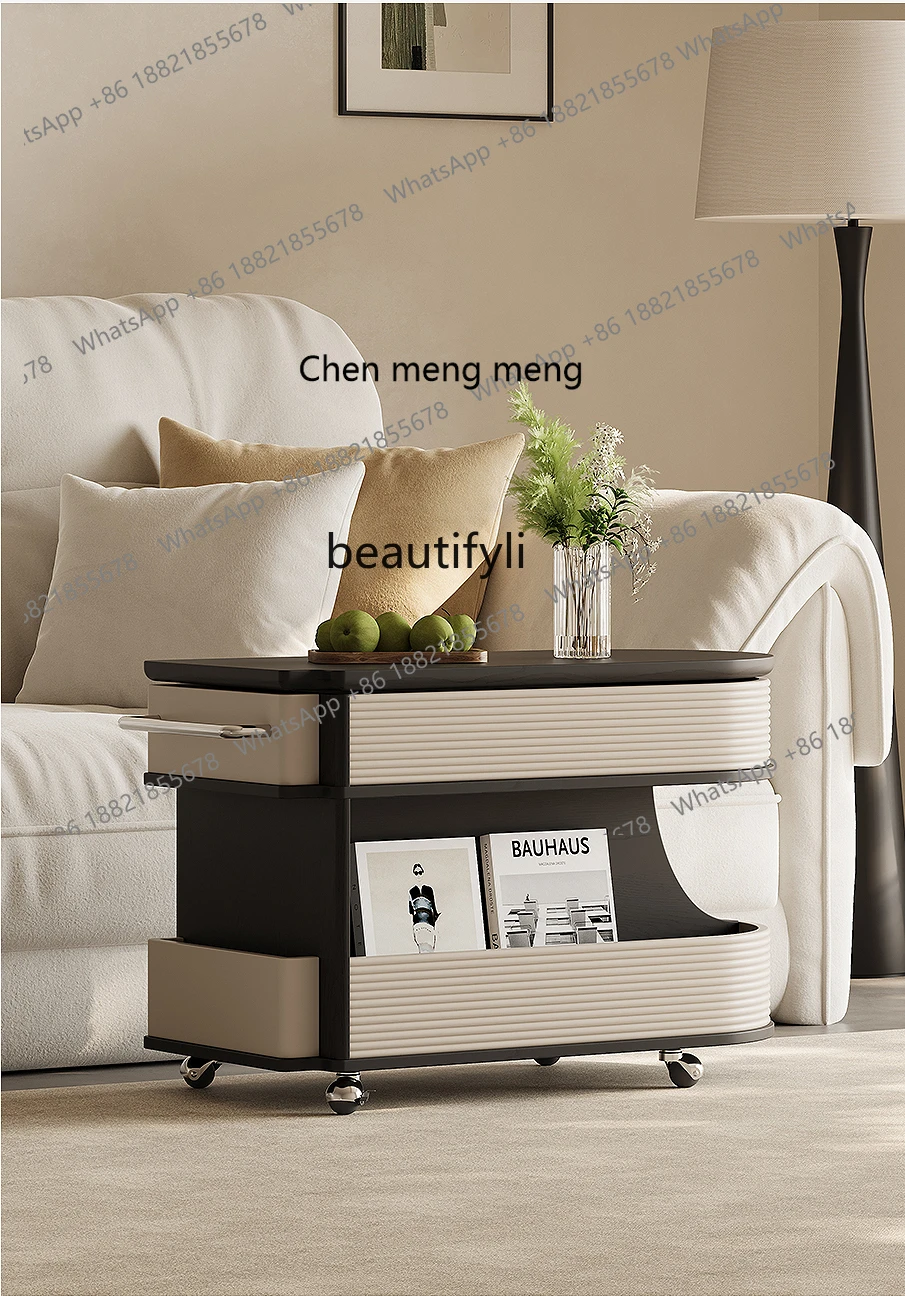 Italian Minimalist Portable Coffee Table with Wheels Small Apartment New Spinning Lift Sofa Side Cabinet living room furniture