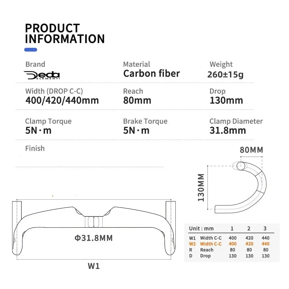 Deda  Black Carbon Road Handlebar 400/420/440mm Internal Routing Road Bicycle Handle Bar Bicycle Parts road bike frame parts