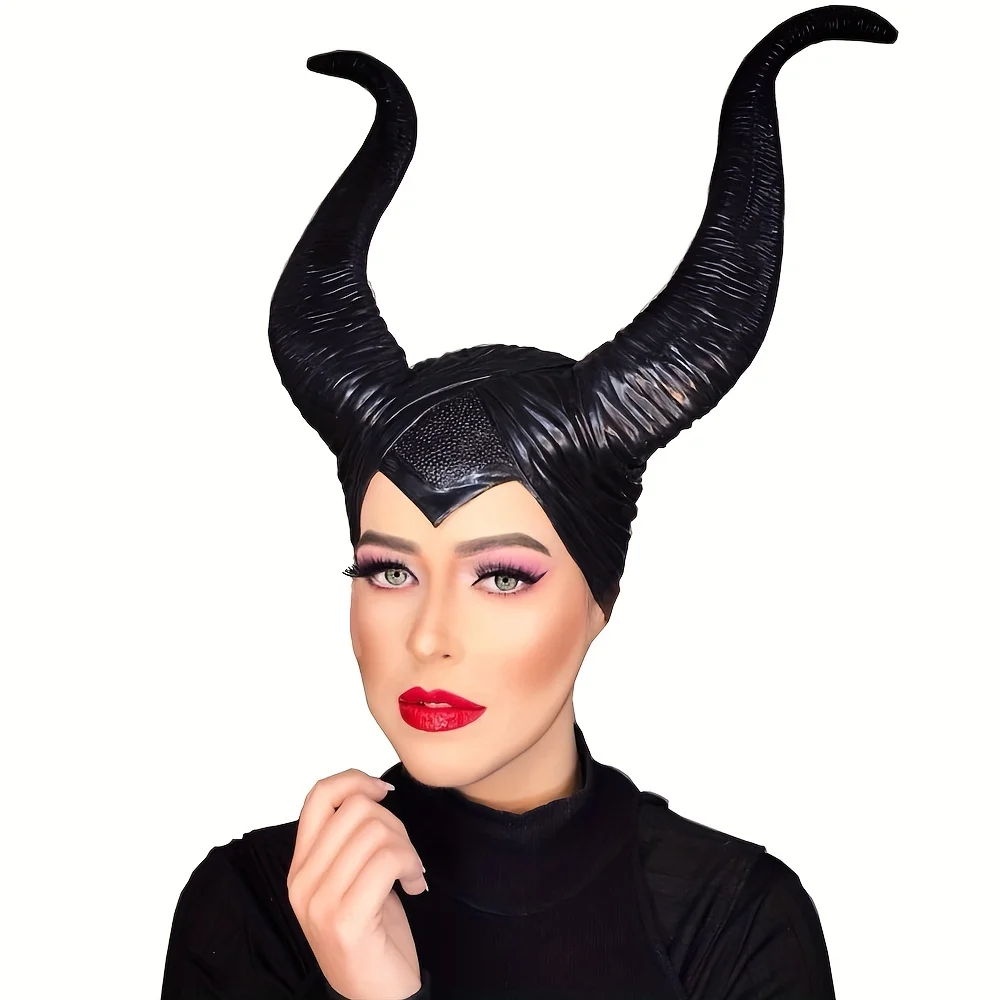 Big Black Ox Horns หมวกแม่มด Headpiece หมวก, Queen คอสเพลย์ผู้หญิงฮาโลวีนเครื่องแต่งกาย, อะนิเมะ Headdressing Up Party Props