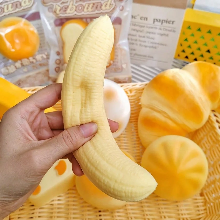 Banana Shaped Soft Butter Stick Ornament, Simulated Banana Flesh Texture Soft Hand Feel Sensory Desktop Decor, Creative Decorati