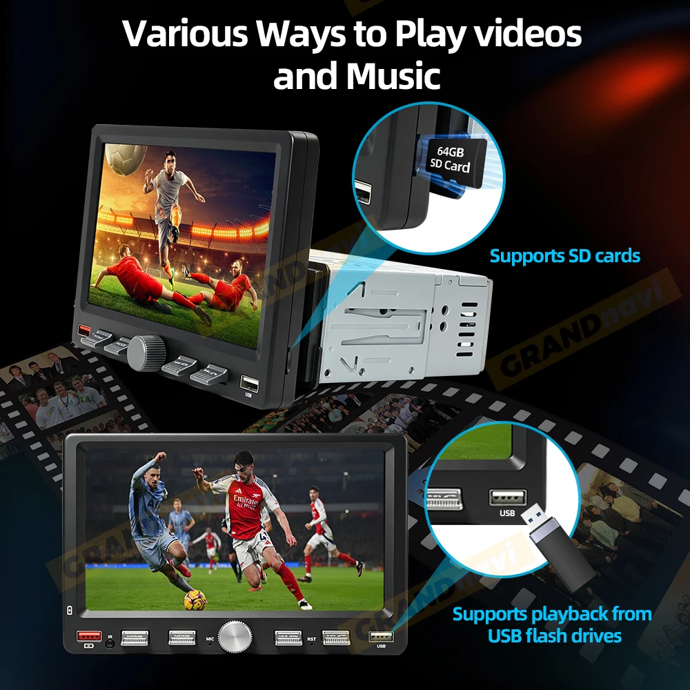 Einstellbarer Bildschirm 1Din MP5 Kabelloses Carplay Android Auto Autoradio FM EQ Mirror Link Universelles Auto-Audio-Multimedia-Player – Detail 13