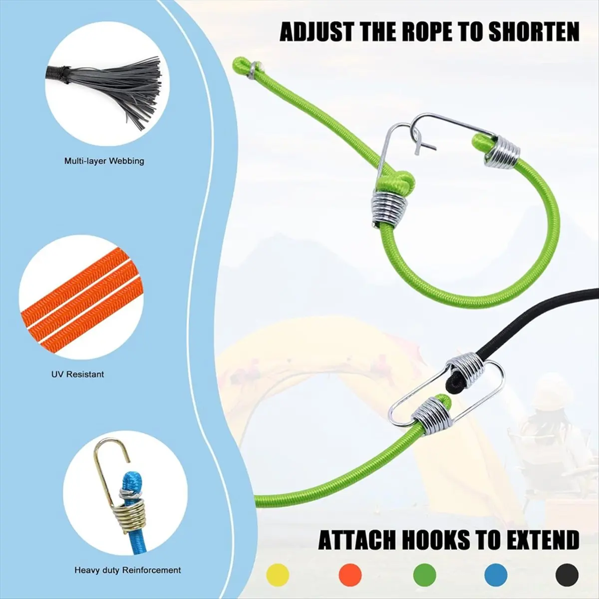 【~ New ABZE】Small Bungee Cords with Hooks 12 Pack, Adjustable Rubber Elastic Cords for Luggage Roof Rack Hanging Outdoor