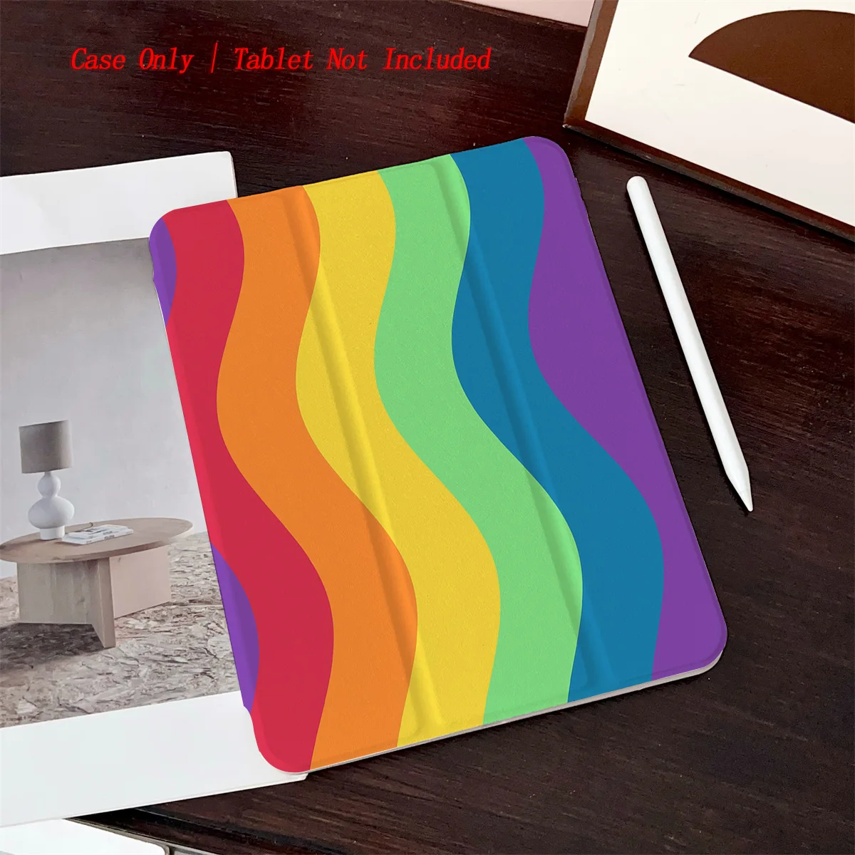 

Rainbow Colored Lines Pattern iPad Case - 360° Rotatable Foldable Cover for Apple iPad Pro/Air/Mini
