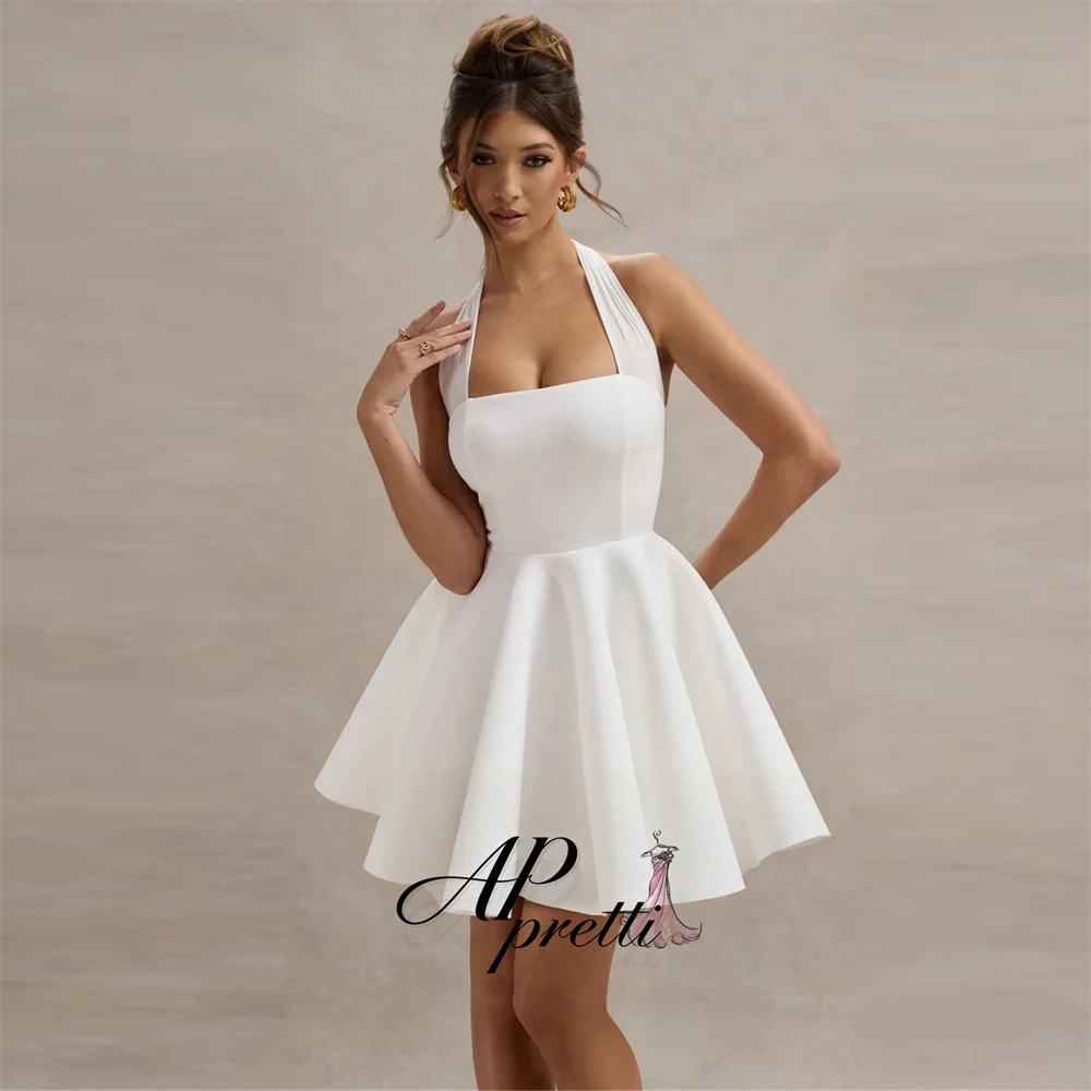 AP pretti Simple A-line Halter Mini Party Dress Pleat Matte Satin Backless Cocktail Dress Short Prom Gown Customized 2026