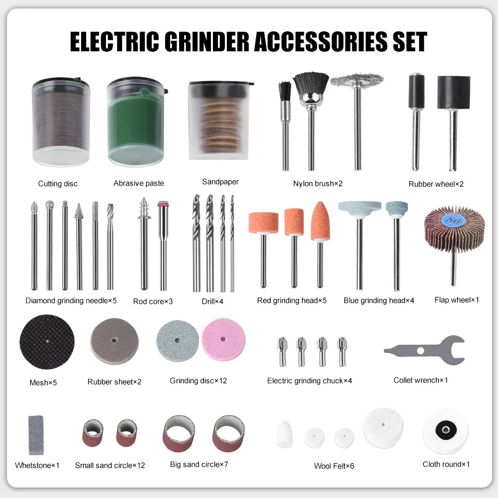 188 pezzi di accessori per mulini elettrici Set di testine per molatura Testa di ruota per taglio e lucidatura Strumenti per la lavorazione del legno