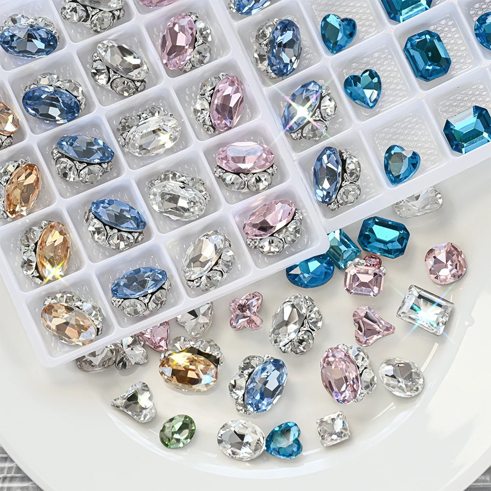 20 stuks 3D gemengde strass nagelbedels glitter kristal stapel diamant nagel sieraden glas puntige bodem glanzende Y2k manicure decorat