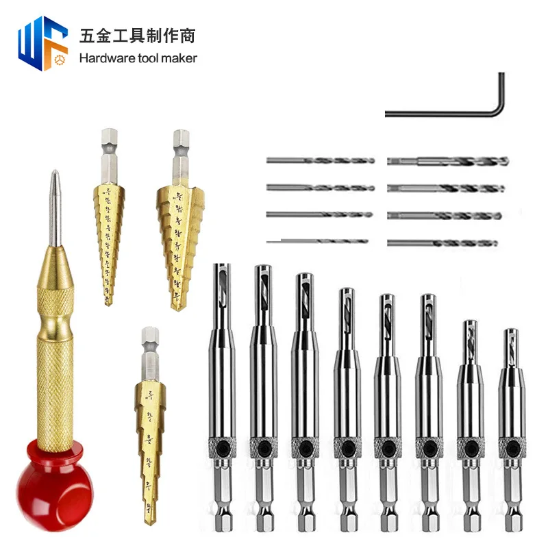 Hexagon Handle Pagoda Drill Metal Positioning Center Punch Combination Tool Hinged Hole Opener Woodwork Drill Bit