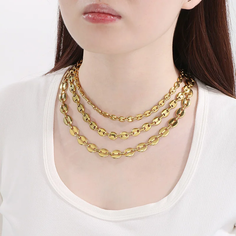 7/9/11 مللي متر واسعة الفولاذ المقاوم للصدأ حبوب البن سوار قلادة للرجال النساء جودة عالية لامعة أكبر مجوهرات الهيب هوب اكسسوارات