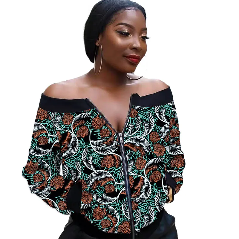 

Naked Shoulders Design Women's Collarless Jacket African Print Clothing Handmade Ankara Trends Female Bomber Short Coats