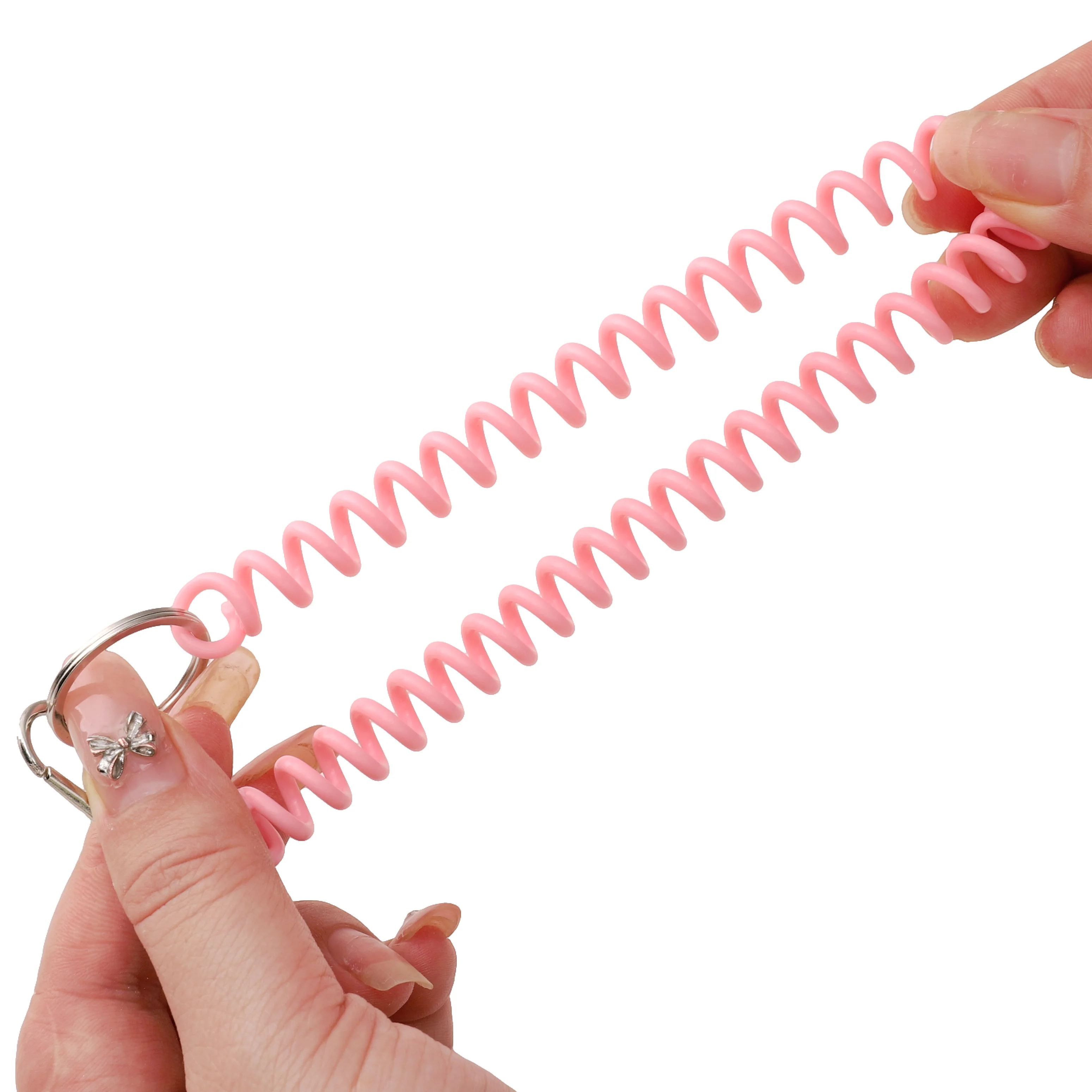1pc Colorful Plastic Telephone Line Elastic Telescopic Keyring For Women Girls Trendy Simple Anti Lost Car Key Chain Accessories