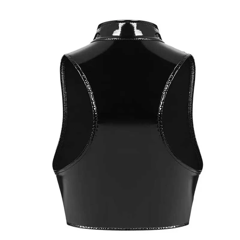

Women's Leather Paint Material Dance Performance Bright Surface Spicy Girl Top Thick Knitted Tube Top for Party And Spring Se...