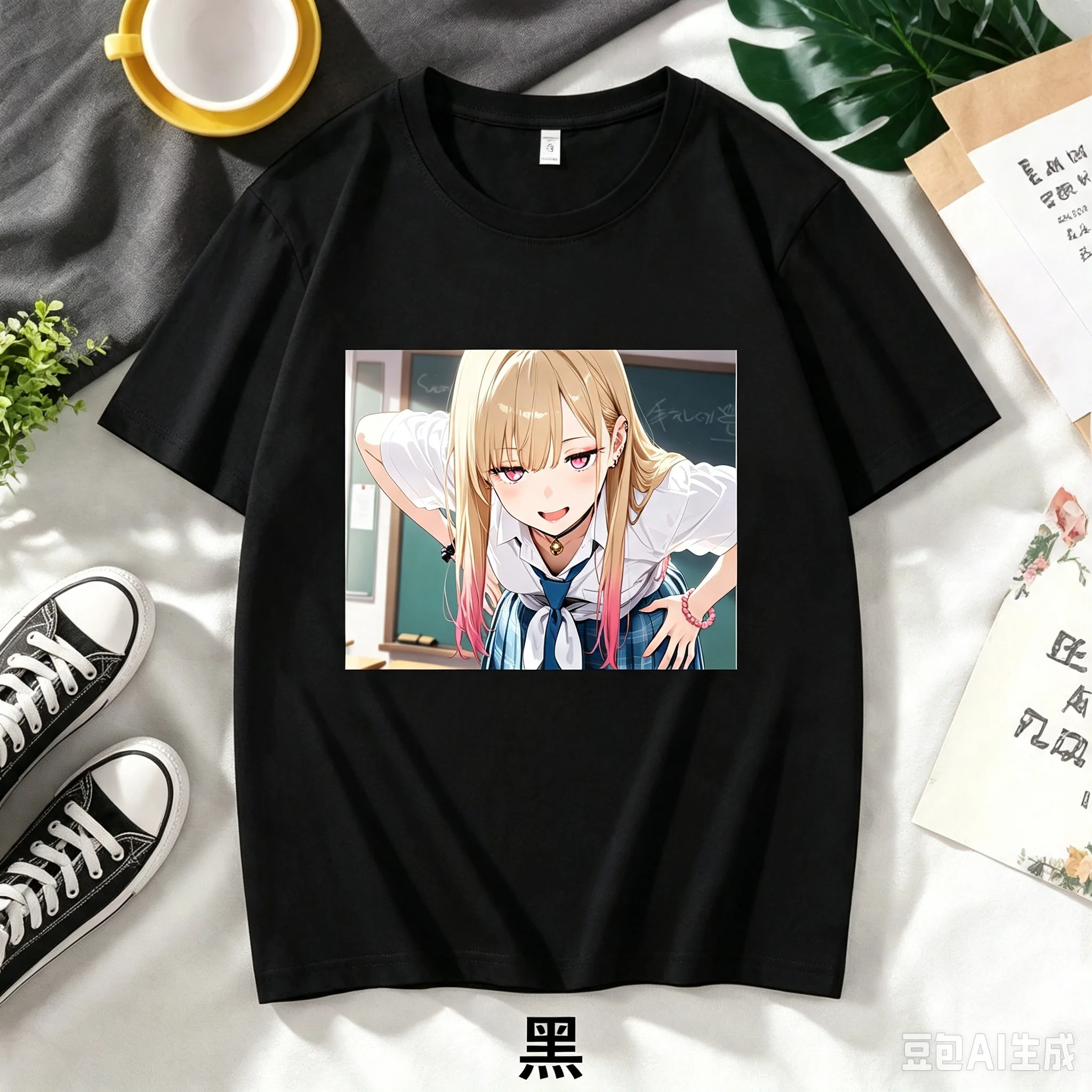 Marin Kitagawa Sono Bisque Doll wa Koi o Suru Printed Crew Neck Black Short Sleeve Women And Men Comfortable T-shirt